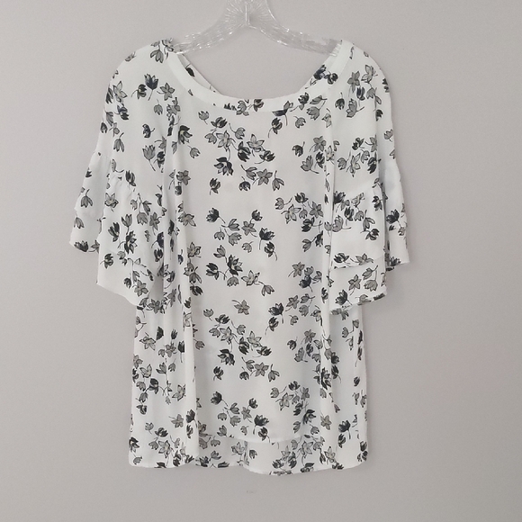 EUC✨ LOFT light blue/aqua women's XL Fleur Tiered Sleeve Top short sleeve blouse - Picture 8 of 17